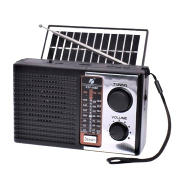 Radio cu Bluetooth, Portabil Cu Panou Solar, Acumulator 1200mAh, Cititor USB si card TF, Lampa Led, Negru - Img 1