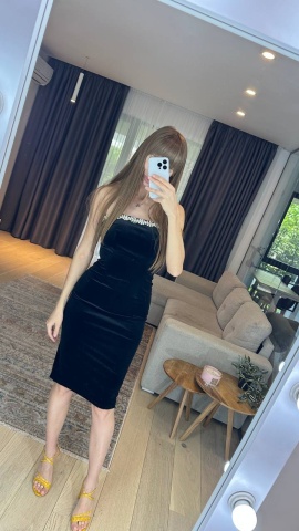Rochie , Eleganta pe corp, Umerii goi si cu decolteu, Negru - Img 1