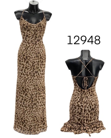 Rochie lunga, Spatele gol, Eleganta, Decolteu, Bretele, imprimeu Leopard - Img 2