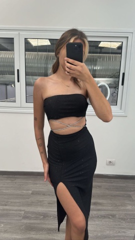 Rochie OneSize, Decoltata cu taietura la talie si la picior, Eleganta Italia, Negru - Img 2