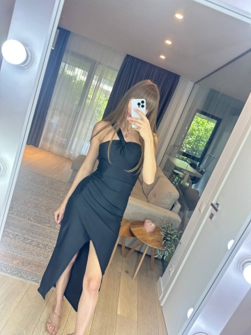 Rochie OneSize, Midi, cu umeri goi, Picior dezgolit si o croiala deosebita, Negru - Img 1