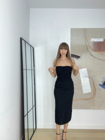 Rochie pe corp, Umerii goi, Mergele mici sclipitoare, Negru - Img 5