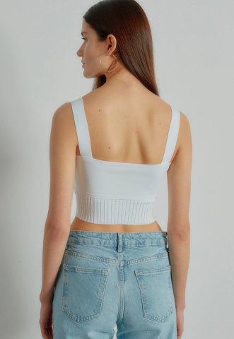Top OneSize cu decolteu, Talie scruta, Bretele, Calitate inalta, Alb - Img 3