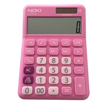 Calculator de birou Noki H-CS001M, 12 digiti, alimentare baterie + solar, ecran inclinat, Roz - Img 1