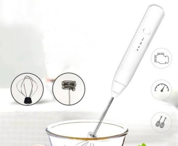 Mixer spumator de lapte, Acumulator reincarcabil USB, Cu 2 capete, Ideal pentru cappuccino, caffe latte, Alb - Img 1