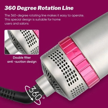 Ondulator de par, Multifunctional 4 in 1, Trei trepte, Pieptene cu aer cald, Gri/roz - Img 3