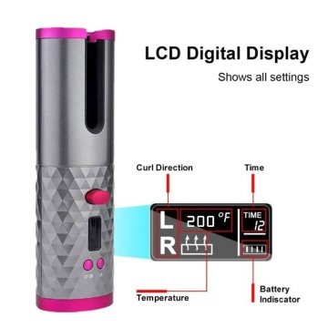 Ondulator de par wireless, Ceramica, Incarcare USB, Display LED, 6 Trepte temperatura, 200C, Roz/Gri - Img 2