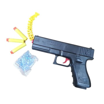 Pistol de jucarie tip Glock 18, incarcare manuala, 18 cm, 3 gloante moi din spuma cu ventuza, bile de gel orbeez si bile flexibile de silicon, Negru - Img 3