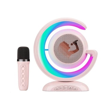 Set 2 Microfoane si boxa pentru Karaoke, Lumina LED, Pentru copii si adulti, Kit 2 in 1, Aparat Portabil, Cu Conectare la Telefon, Roz - Img 6