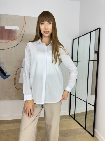 Camasa din bumbaccu nasturi, Oversize Alb - Img 2