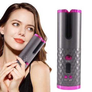Ondulator de par wireless, Ceramica, Incarcare USB, Display LED, 6 Trepte temperatura, 200C, Roz/Gri - Img 3