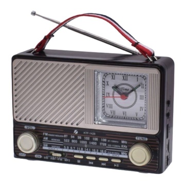 Radio cu Bluetooth ,Portabil cu Acumulator, Cititor mp3 USB/TF, AM/FM/SW, Ceas, Lampa Led, Negru - Img 1