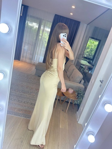 Rochie OneSize cu umeri goi, Pe corp, Picior dezgolit, Champagne - Img 2