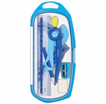 Trusa geometrie Keyroad Compax KR971488, Cutie PVC, Albastru - Img 1