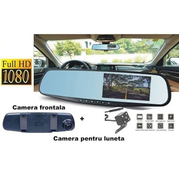 Camera auto dubla tip oglinda, Display 4.3 mod parcare, Detectie miscare, Unghi larg filmare, Negru - Img 2