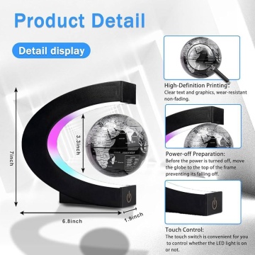 Glob pamantesc magnetic plutitor cu iluminare LED, Negru - Img 5