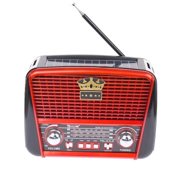 Radio cu Bluetooth panou solar, Radio MP3, Bluetooth, Baterie reincarcabila, Laterna, Usb, Rosu/Negru - Img 1