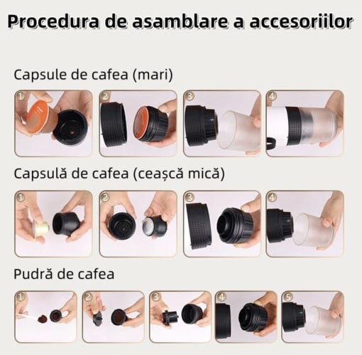 ESPRESSOR PORTABIL RAZO COMPATIBIL CU CAPSULE NESPRESSO, CAPSULE DOLCE GUSTO, CAFEA MACINATA, MOD INCALZIRE RAPID APA SAU CAFEA RECE, INCARCARE USB TYPE C - Img 4