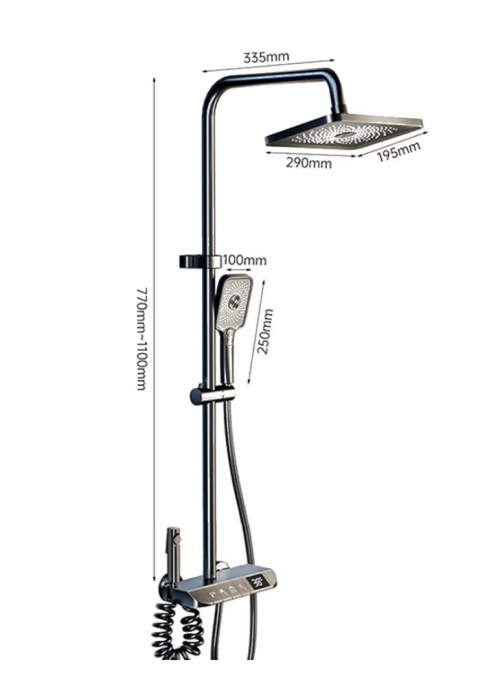 Set coloana de Dus Razo cu para dreptunghiulară , Display LED, Comenzi Piano, 4 Funcții curgere apa, Rotatie 360°, Pulverizare cu Aer, Robinet Ascuns, Fara Conectare Electrica, Gri-Maroniu - Img 4
