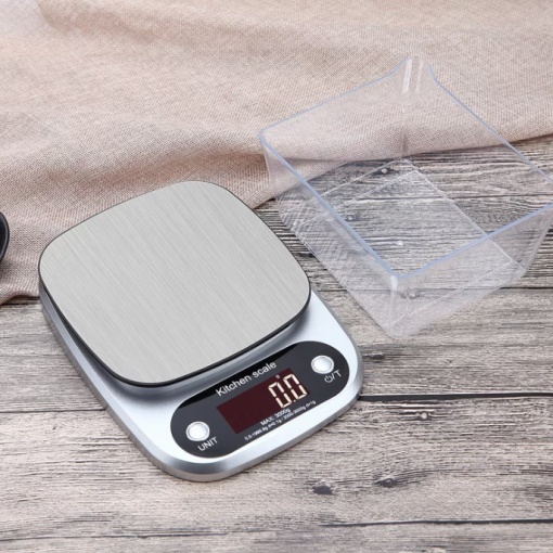 Cântar digital de bucătărie, 10 Kg ,afisaj LED si functie de tara, Inox, Argintiu
