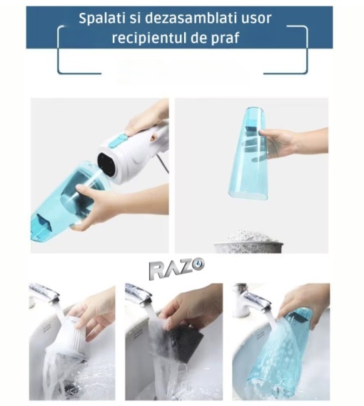 Aspirator vertical portabil 2 in 1 Razo, Portabil, 600W , Filtru Hepa , 4m cablu, Design Ergonomic , Alb - Img 3