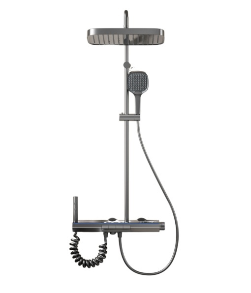 Coloana de Dus Premium Razo, Display LED, Banda Ambientala LED, Comenzi Piano, 4 Functii Curgere Apa, Rotatie 360°, Materiale Premium, Para Dus, Robinet Ascuns, Gri - Img 3