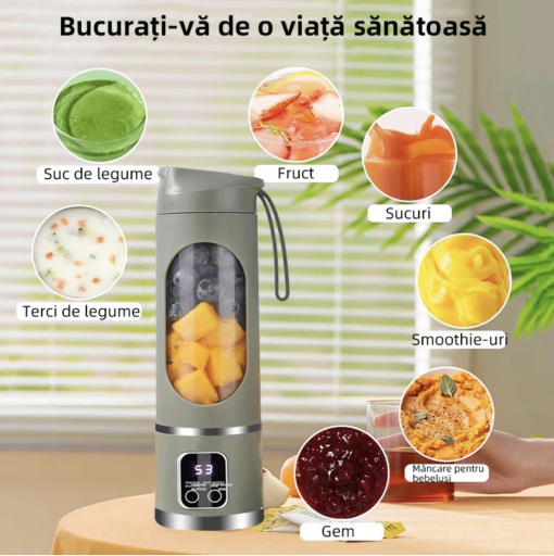 Mini Blender Electric Portabil Razo, Multifuncțional, 10 lame din oțel, fără BPA, 450 ml, încărcare USB, control multiviteză, ideal pentru fitness, călătorii și activități în aer liber. - Img 2