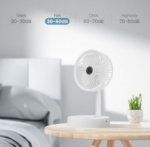 Ventilator pliabil de Birou Razo, Alb, Telescopic,Portabil, 3 viteze, reglabil 180°, incarcare USB, Ideal pentru Birou, Dormitor - Img 5