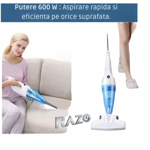 Aspirator vertical portabil 2 in 1 Razo, Portabil, 600W , Filtru Hepa , 4m cablu, Design Ergonomic , Alb - Img 5