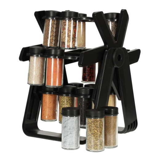 Set organizator rotativ de condimente cu 18 recipiente din sticla, Negru mat - Img 3