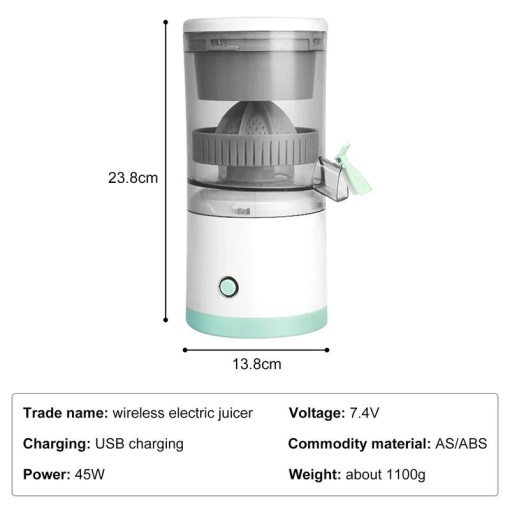 Storcator Electric Portabil pentru fructe si legume Razo JuicePro Go, incarcare USB, 45 W, Alb-Turcoaz - Img 6