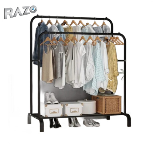 Suport metalic dublu de umerașe pentru haine Razo – Negru, 96 x 45 x 150 cm, capacitate 35 kg - Img 5