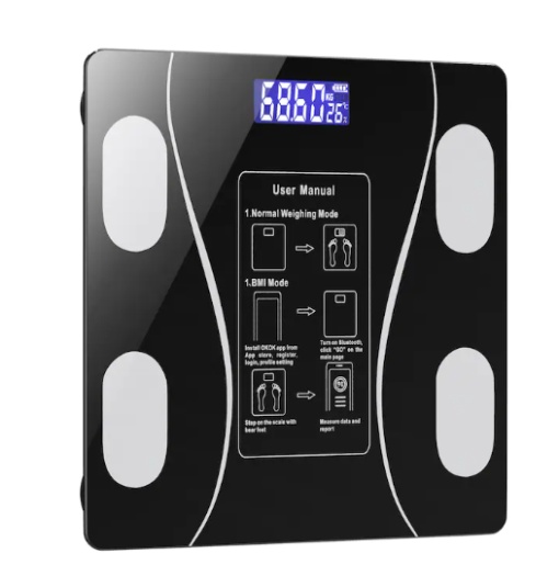 Cântar Electronic Smart de diagnostic corporal încărcare USB, Conexiune Bluetooth la App Pentru Fitness, Intervalul de cantarire 0,2-180 kg, Detectarea temperaturii, Sticla securizata, Neagra - Img 2