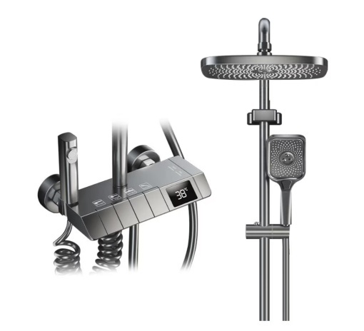 Set coloana de Dus Razo cu para dreptunghiulară , Display LED, Comenzi Piano, 4 Funcții curgere apa, Rotatie 360°, Pulverizare cu Aer, Robinet Ascuns, Fara Conectare Electrica, Gri-Maroniu - Img 2