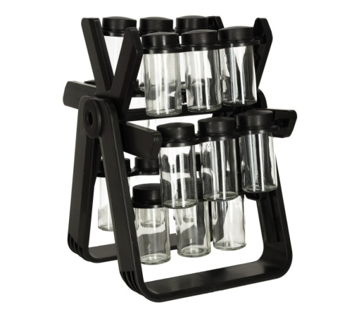 Set organizator rotativ de condimente cu 18 recipiente din sticla, Negru mat - Img 6