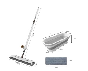 Mop Plat Razo cu storcător, Galeată pliabilă cu roți, 4 lavete microfibră Gratuite, 8L - Img 2