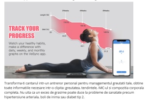 Cântar Electronic Smart de diagnostic corporal încărcare USB, Conexiune Bluetooth la App Pentru Fitness, Intervalul de cantarire 0,2-180 kg, Detectarea temperaturii, Sticla securizata, Neagra - Img 4