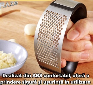 Presa pentru usturoi Razo, zdrobitor manual curbat, Maner din plastic caucicat ABS, Anti-alunecare, Zdrobitorul oțel inoxidabil, Rezistent la Rugina, Negru - Img 2