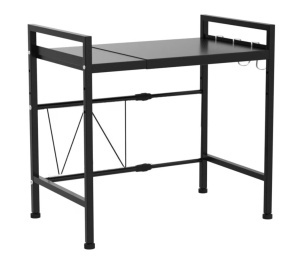 Raft metalic cuptor cu microunde, Etajera ajustabila, Organizator bucatarie, Rafturi ajustabile 40-60 x 32 x 48 cm, Negru - Img 2