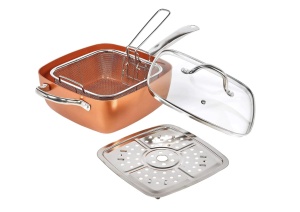 Set Tigaie Multifunctionala cu capac 5 in 1 Razo ,cu Suprafata Non Aderenta, Mânere inox si reci, Copper, Friteuza, Pentru Cuptor, Sita Pentru Prajit, Gratar Pentru Abur, Temperatura pana la 260°C - Img 2