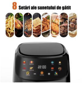 Friteuza cu aer cald , Razo AirFryer, 2400W , capacitate 8L , Cos de sticla securizata detașabil , Temperatura ajustabilă , Timer , 8 Programe Prestate , Protecție supraîncălzire , Touch , Negru - Img 5