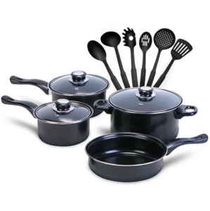 Set premium de oale si ustensile de bucătărie pentru gătit , 13 piese , Material antiaderente ,Sticla termorezistentă, Ideale pentru Camping si Bucataria Zilnica, Negru - Img 2