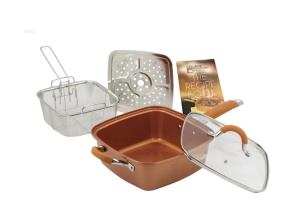 Set Tigaie Multifunctionala cu capac 5 in 1 Razo ,cu Suprafata Non Aderenta, Mânere inox si reci, Copper, Friteuza, Pentru Cuptor, Sita Pentru Prajit, Gratar Pentru Abur, Temperatura pana la 260°C - Img 3
