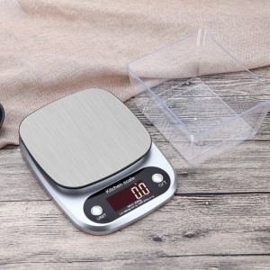 Cântar digital de bucătărie, 10 Kg ,afisaj LED si functie de tara, Inox, Argintiu