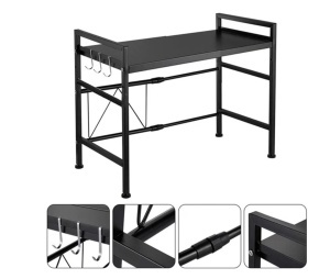 Raft metalic cuptor cu microunde, Etajera ajustabila, Organizator bucatarie, Rafturi ajustabile 40-60 x 32 x 48 cm, Negru - Img 4