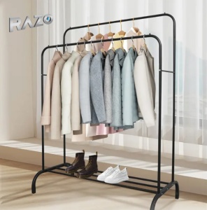 Suport metalic dublu de umerașe pentru haine Razo – Negru, 96 x 45 x 150 cm, capacitate 35 kg