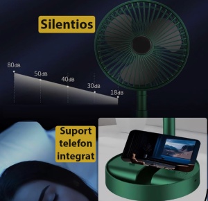 Ventilator pliabil de Birou Razo, Alb, Telescopic,Portabil, 3 viteze, reglabil 180°, incarcare USB, Ideal pentru Birou, Dormitor - Img 3
