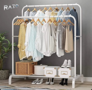 Suport metalic dublu de umerașe pentru haine Razo – Negru, 96 x 45 x 150 cm, capacitate 35 kg - Img 2
