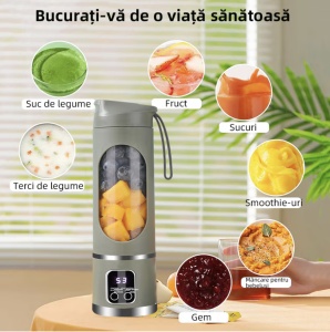 Mini Blender Electric Portabil Razo, Multifuncțional, 10 lame din oțel, fără BPA, 450 ml, încărcare USB, control multiviteză, ideal pentru fitness, călătorii și activități în aer liber. - Img 2