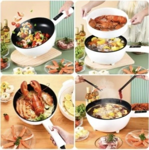 Tigaie electrica multifuncțională Razo, 26cm, capacitate 2.5 L, cu panou de control inteligent, Invelis antiaderent, Portabila, Usor de depozitat, 4 functii, Timer, Alb - Img 2